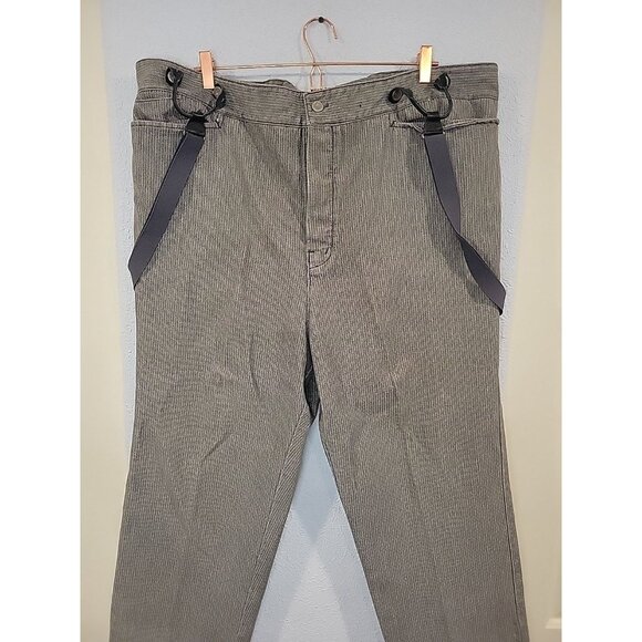 Wah Maker Frontier Pants Mens 46 Gray Buttonfly Buckle Back Suspenders Western - Picture 2 of 10